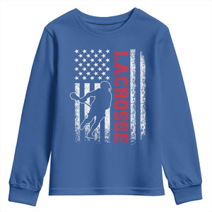 Lacrosse American Flag Lax Men 4th of July Youth Sweatshirt TS11 Royal Blue Print Your Wear