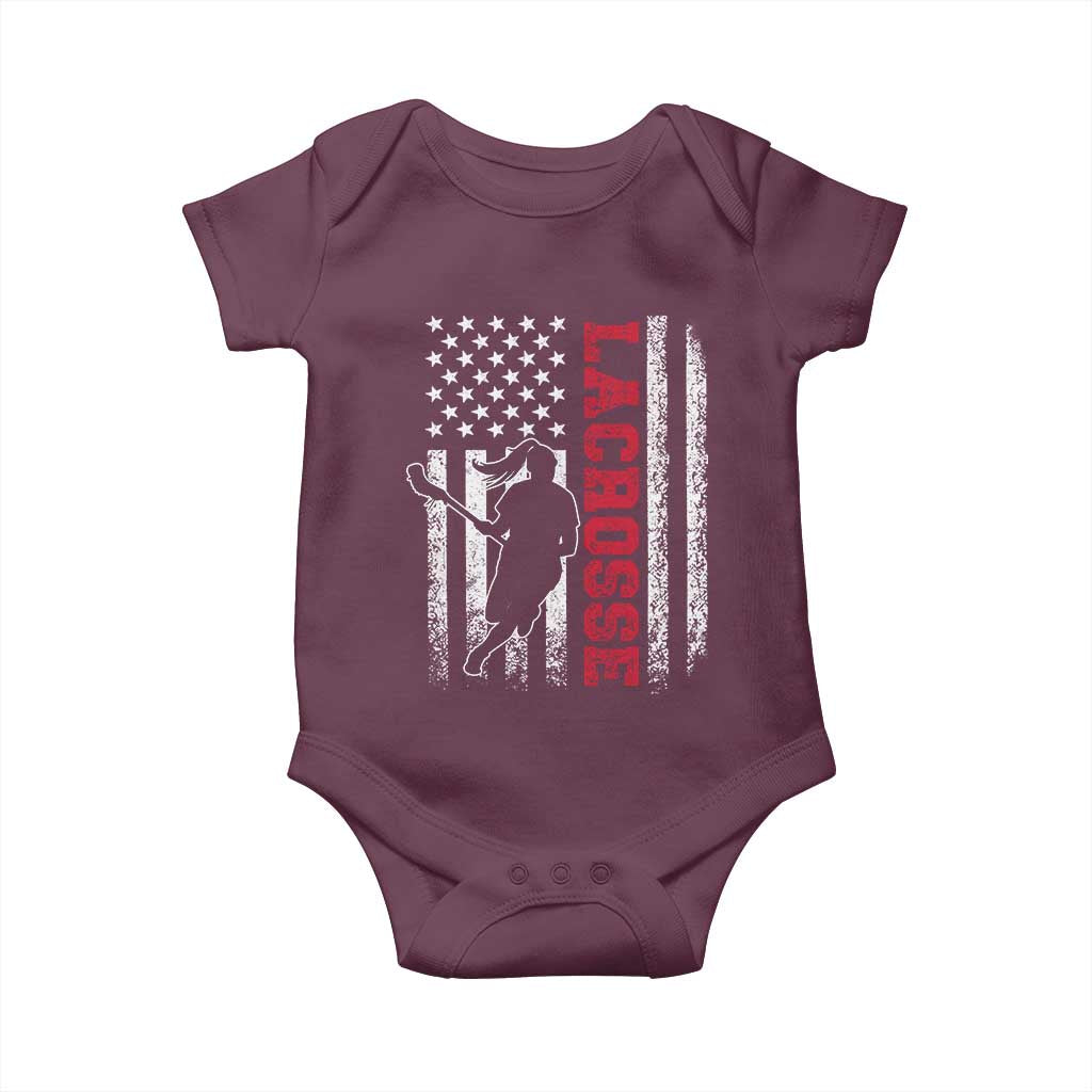 Lacrosse American Flag Lax Women 4th of July Baby Onesie TS11 Maroon Print Your Wear