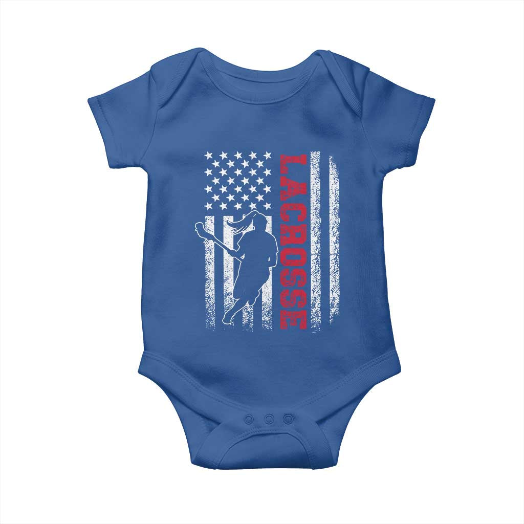 Lacrosse American Flag Lax Women 4th of July Baby Onesie TS11 Royal Blue Print Your Wear