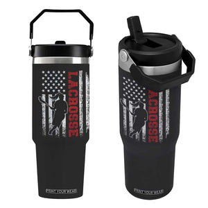 Lacrosse American Flag Lax Women 4th of July Flip Straw Tumbler TS11 One Size: 30 oz Black Print Your Wear