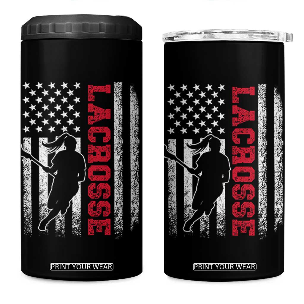 Lacrosse American Flag Lax Women 4th of July 4 in 1 Can Cooler Tumbler TS11 One Size: 16 oz Black Print Your Wear