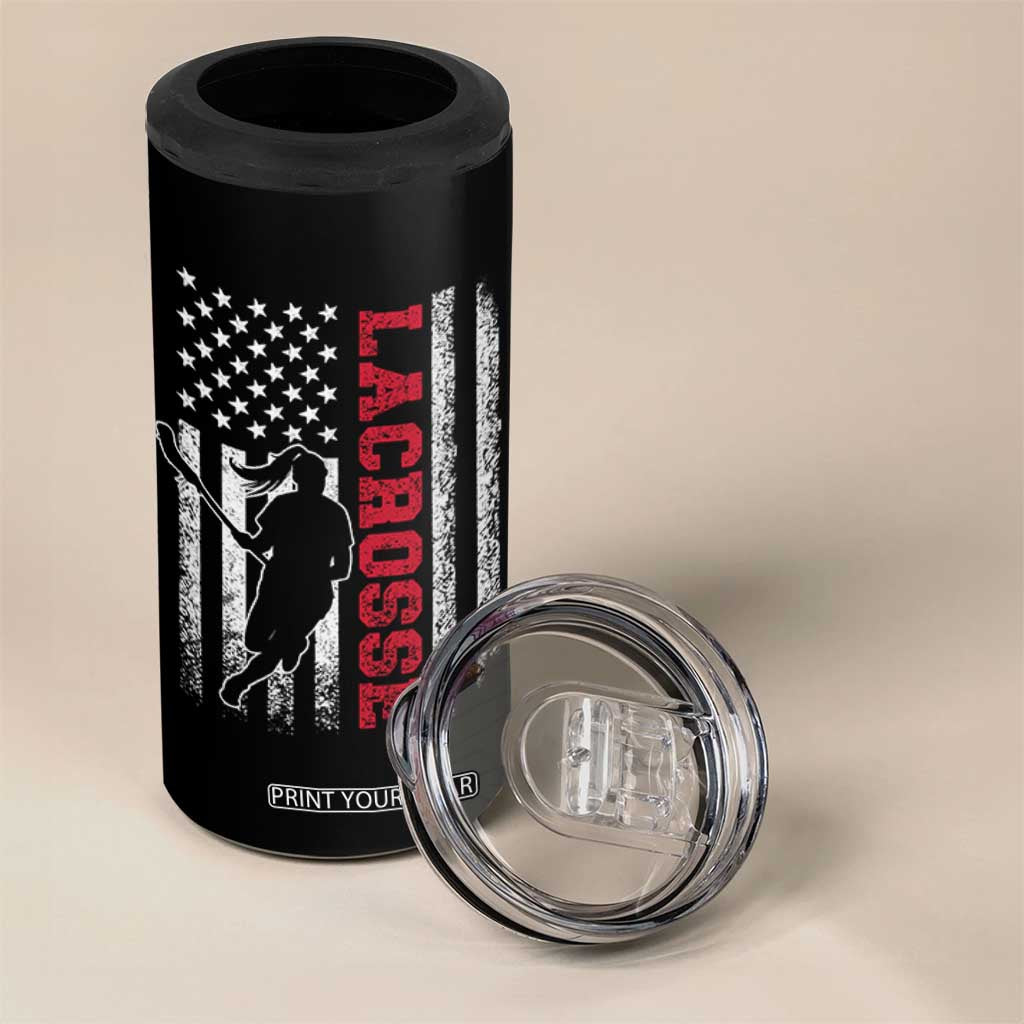 Lacrosse American Flag Lax Women 4th of July 4 in 1 Can Cooler Tumbler TS11 Print Your Wear