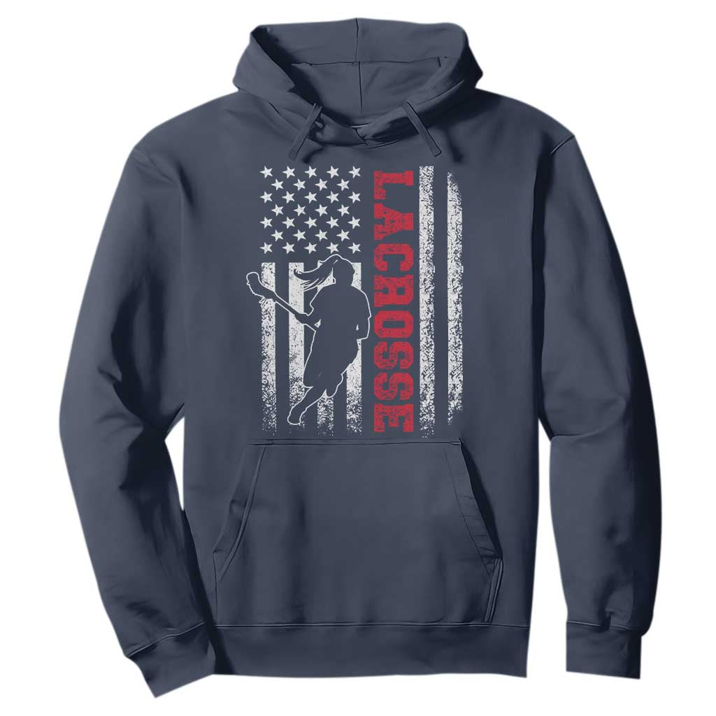 Lacrosse American Flag Lax Women 4th of July Hoodie TS11 Navy Print Your Wear