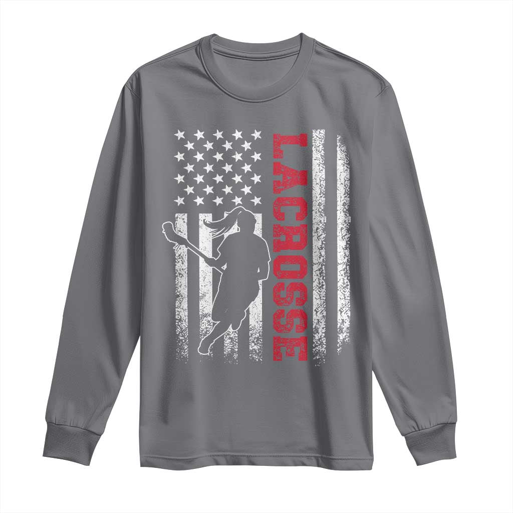 Lacrosse American Flag Lax Women 4th of July Long Sleeve Shirt TS11 Charcoal Print Your Wear