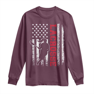 Lacrosse American Flag Lax Women 4th of July Long Sleeve Shirt TS11 Maroon Print Your Wear