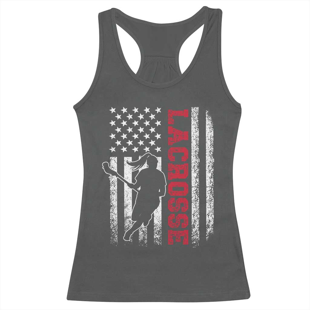 Lacrosse American Flag Lax Women 4th of July Racerback Tank Top TS11 Dark Heather Print Your Wear
