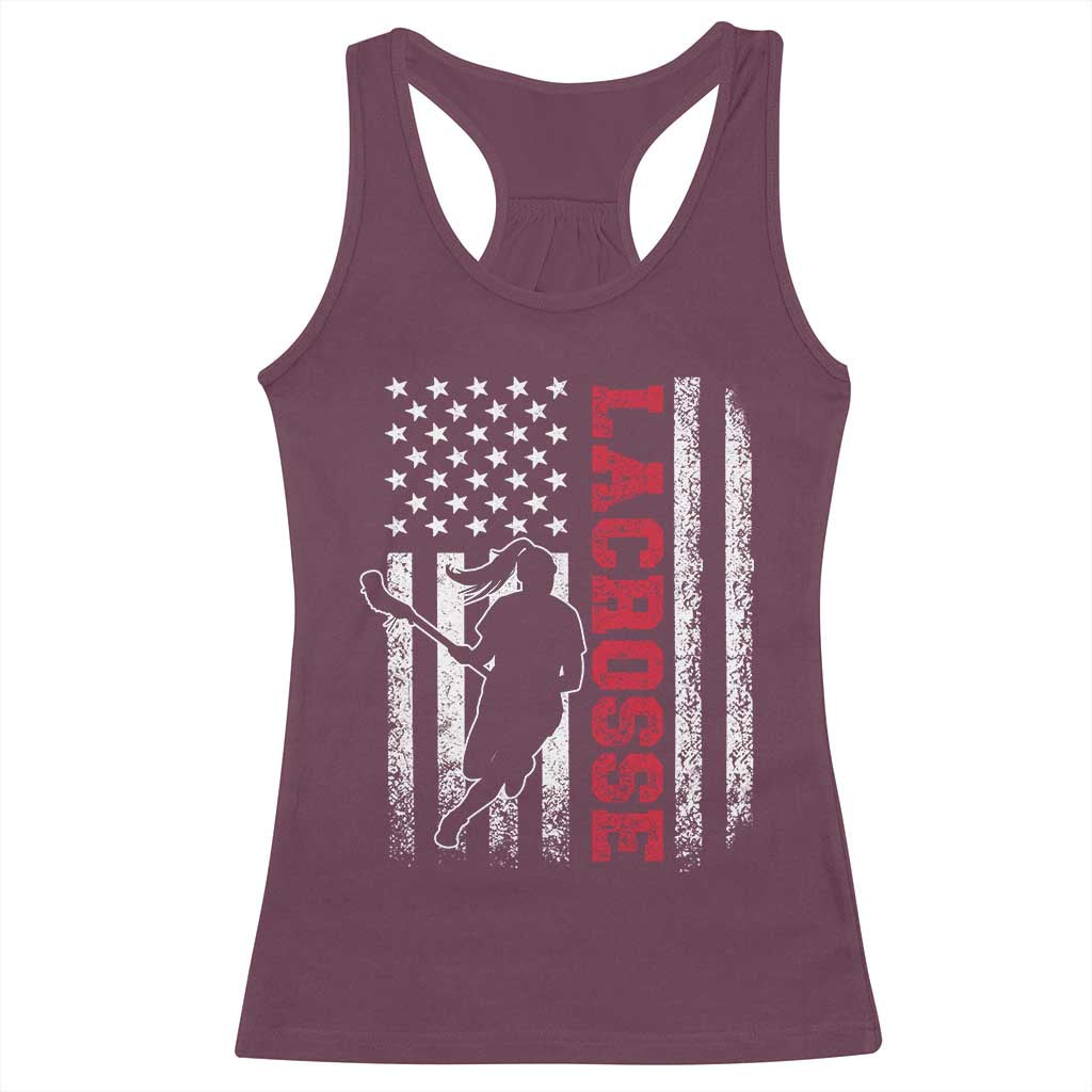 Lacrosse American Flag Lax Women 4th of July Racerback Tank Top TS11 Maroon Print Your Wear