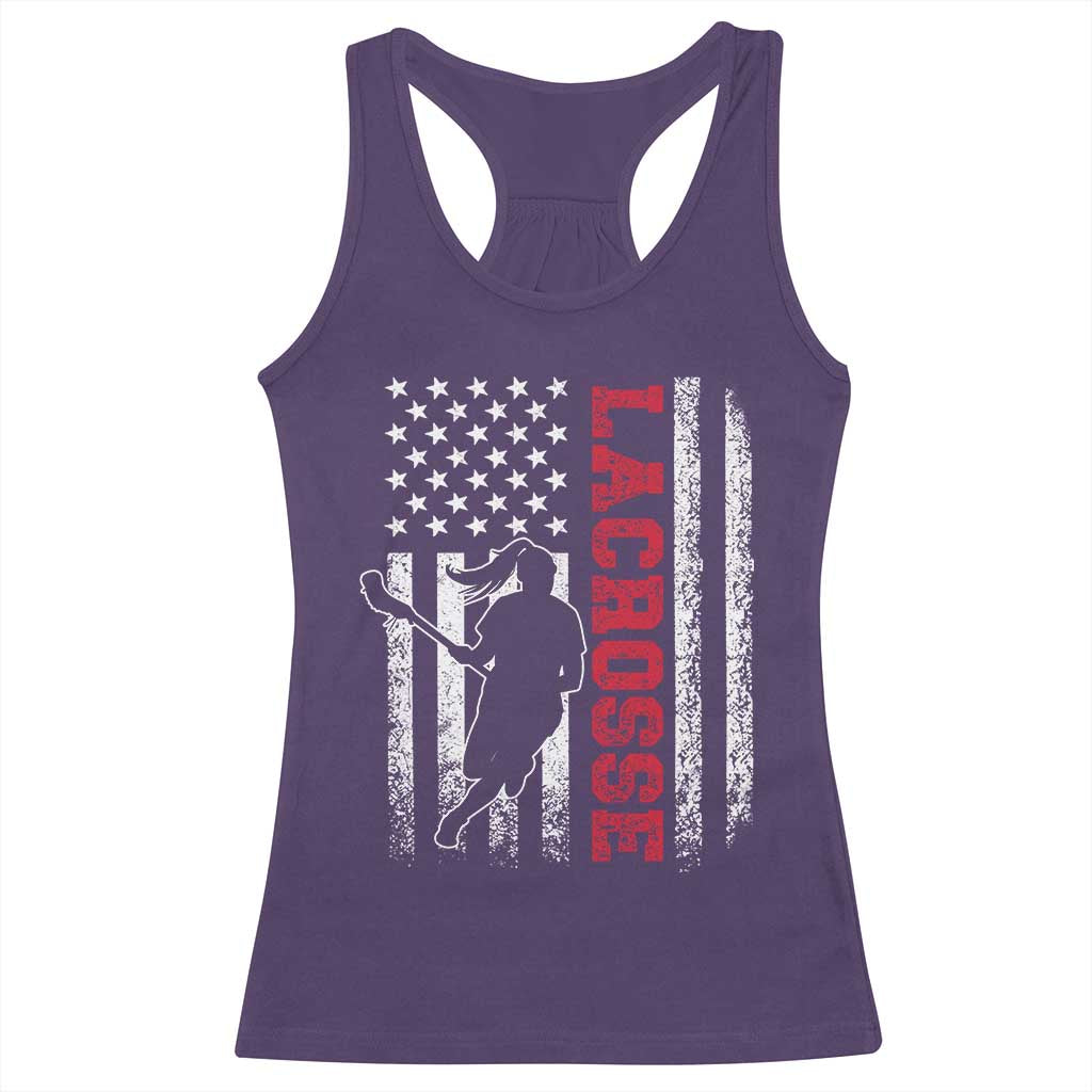 Lacrosse American Flag Lax Women 4th of July Racerback Tank Top TS11 Purple Print Your Wear