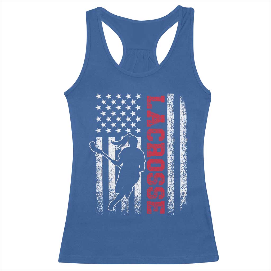 Lacrosse American Flag Lax Women 4th of July Racerback Tank Top TS11 Royal Blue Print Your Wear