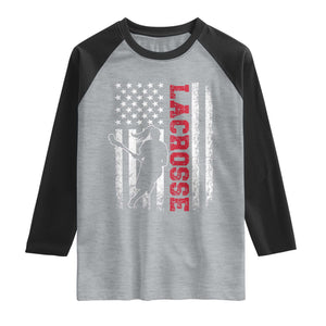 Lacrosse American Flag Lax Women 4th of July Raglan Shirt TS11 Heather Gray Black Print Your Wear