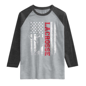 Lacrosse American Flag Lax Women 4th of July Raglan Shirt TS11 Heather Gray Heather Charcoal Print Your Wear