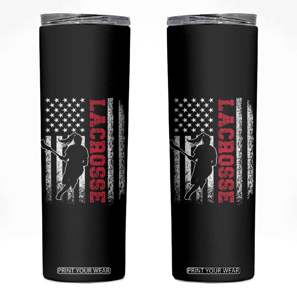 Lacrosse American Flag Lax Women 4th of July Skinny Tumbler TS11 Black Print Your Wear