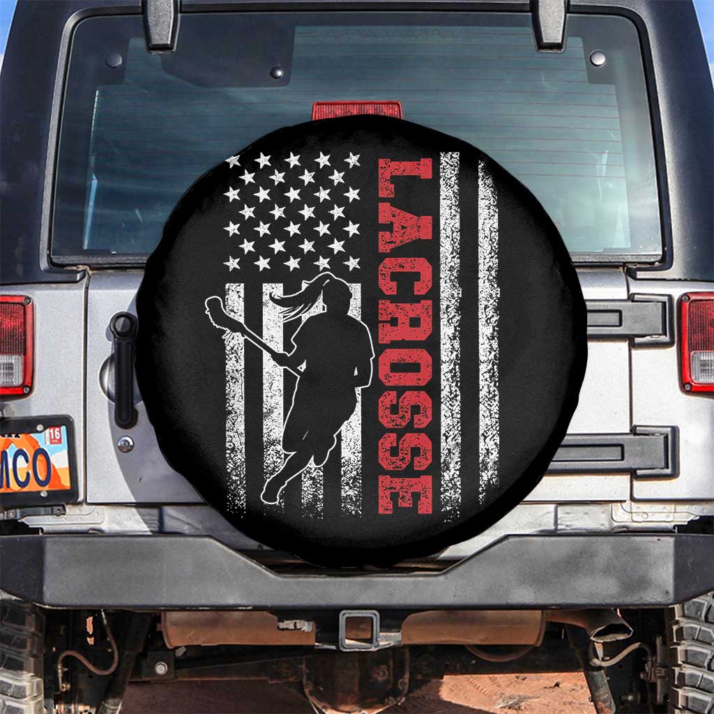 Lacrosse American Flag Lax Women 4th of July Spare Tire Cover TS11 No hole Black Print Your Wear