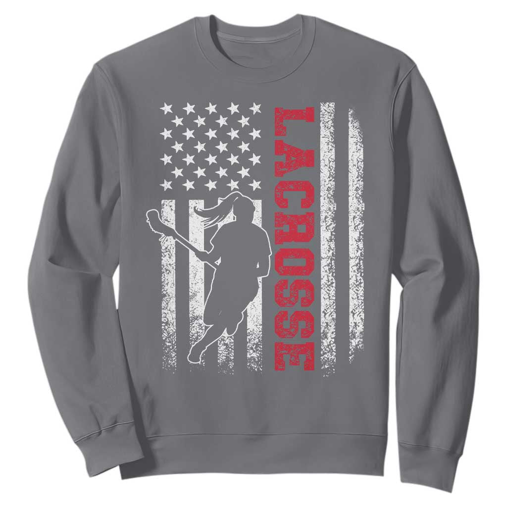 Lacrosse American Flag Lax Women 4th of July Sweatshirt TS11 Charcoal Print Your Wear