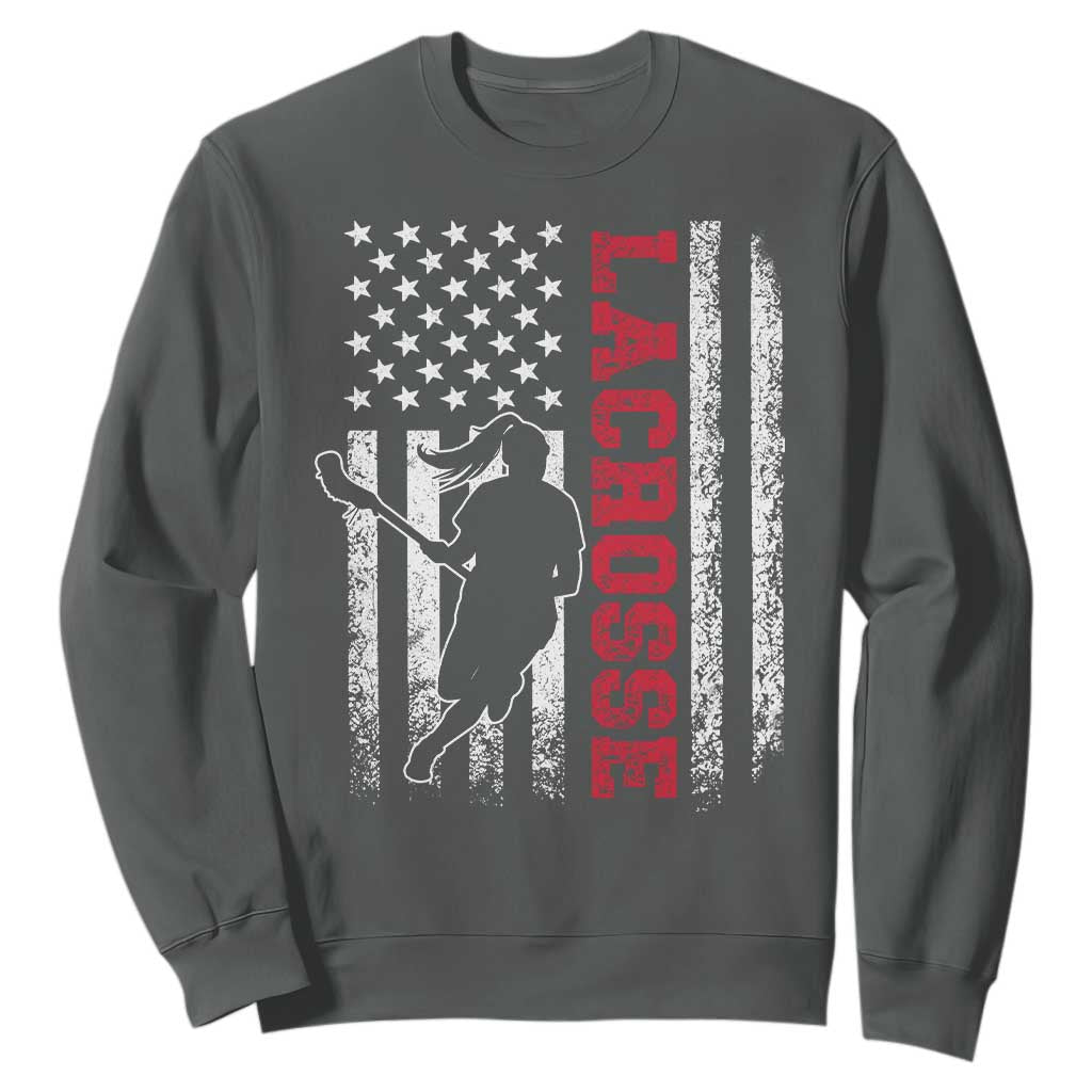 Lacrosse American Flag Lax Women 4th of July Sweatshirt TS11 Dark Heather Print Your Wear