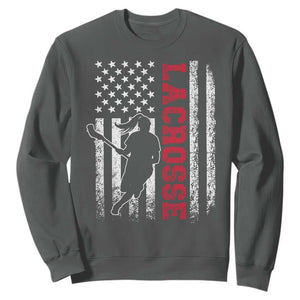 Lacrosse American Flag Lax Women 4th of July Sweatshirt TS11 Dark Heather Print Your Wear