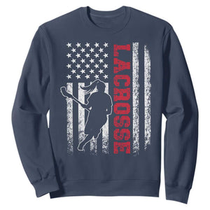 Lacrosse American Flag Lax Women 4th of July Sweatshirt TS11 Navy Print Your Wear