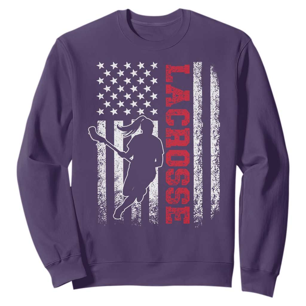 Lacrosse American Flag Lax Women 4th of July Sweatshirt TS11 Purple Print Your Wear