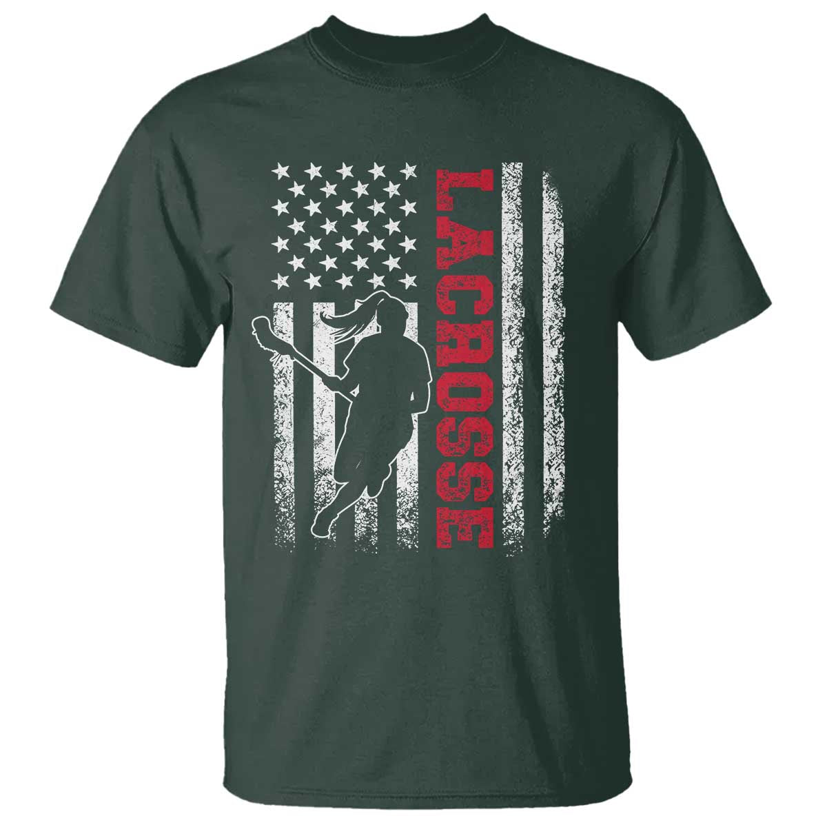 Lacrosse American Flag Lax Women 4th of July T Shirt TS11 Dark Forest Green Print Your Wear