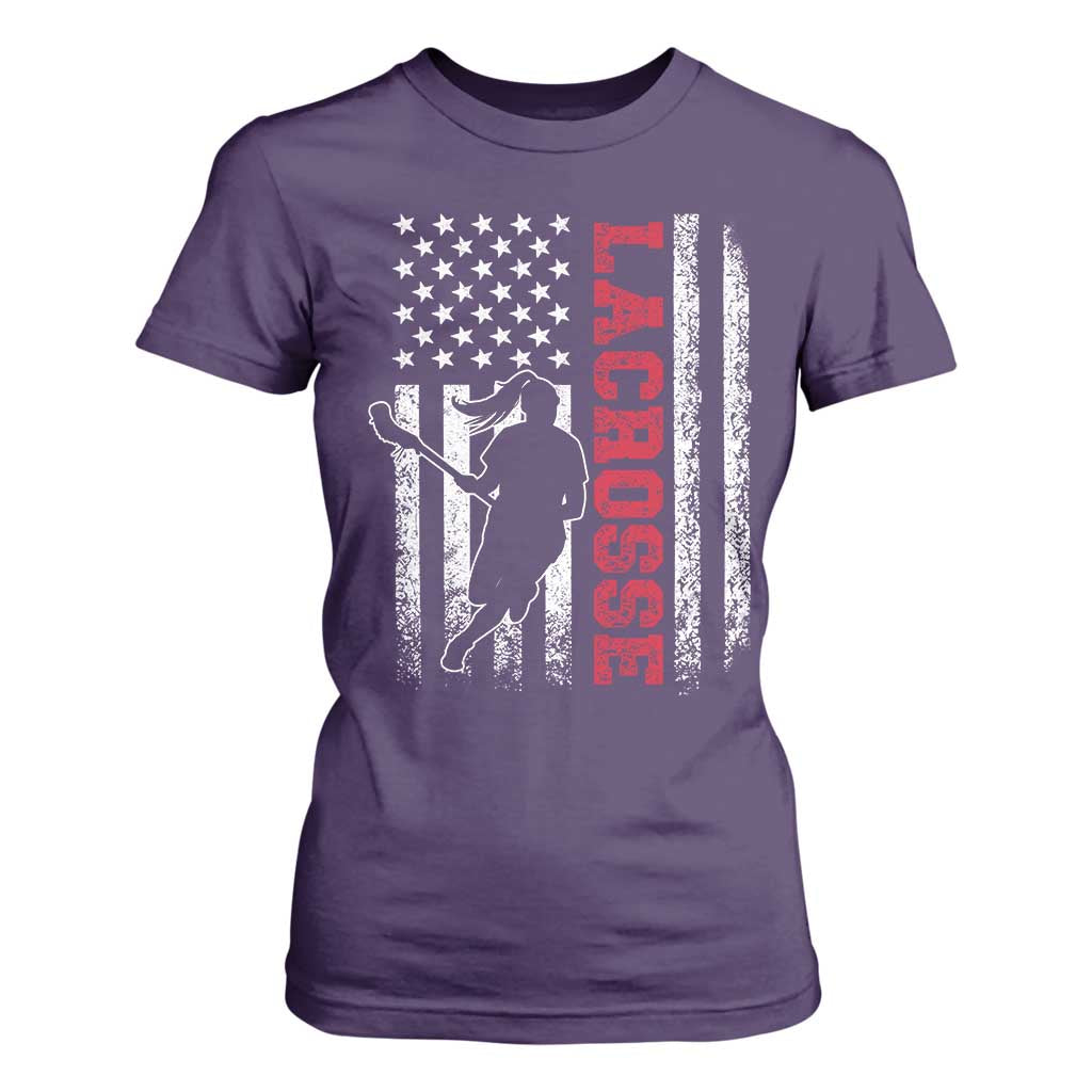 Lacrosse American Flag Lax Women 4th of July T Shirt For Women TS11 Purple Print Your Wear