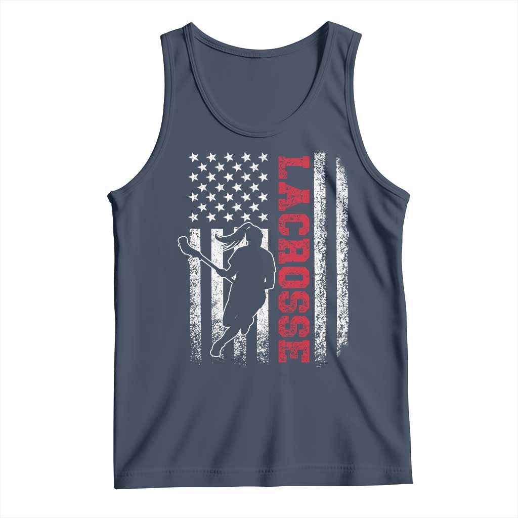 Lacrosse American Flag Lax Women 4th of July Tank Top TS11 Navy Print Your Wear