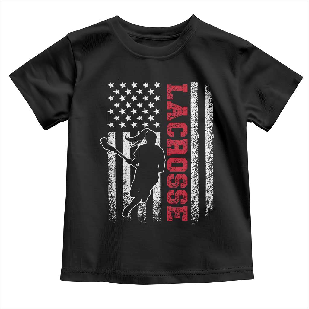 Lacrosse American Flag Lax Women 4th of July Toddler T Shirt TS11 Black Print Your Wear