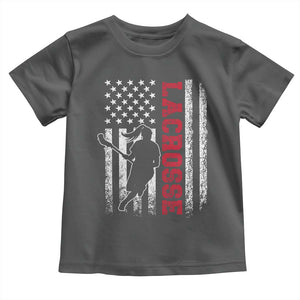 Lacrosse American Flag Lax Women 4th of July Toddler T Shirt TS11 Dark Heather Print Your Wear