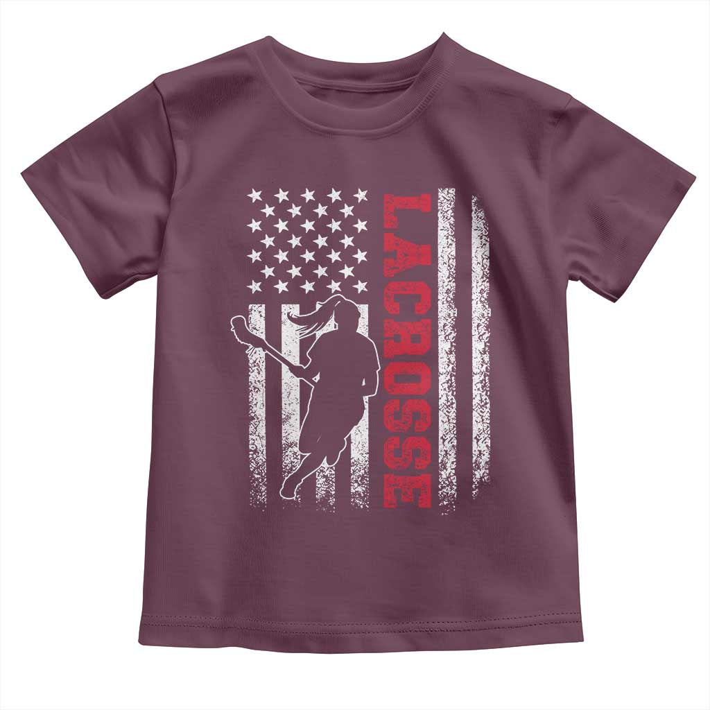 Lacrosse American Flag Lax Women 4th of July Toddler T Shirt TS11 Maroon Print Your Wear