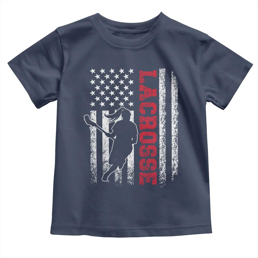 Lacrosse American Flag Lax Women 4th of July Toddler T Shirt TS11 Navy Print Your Wear
