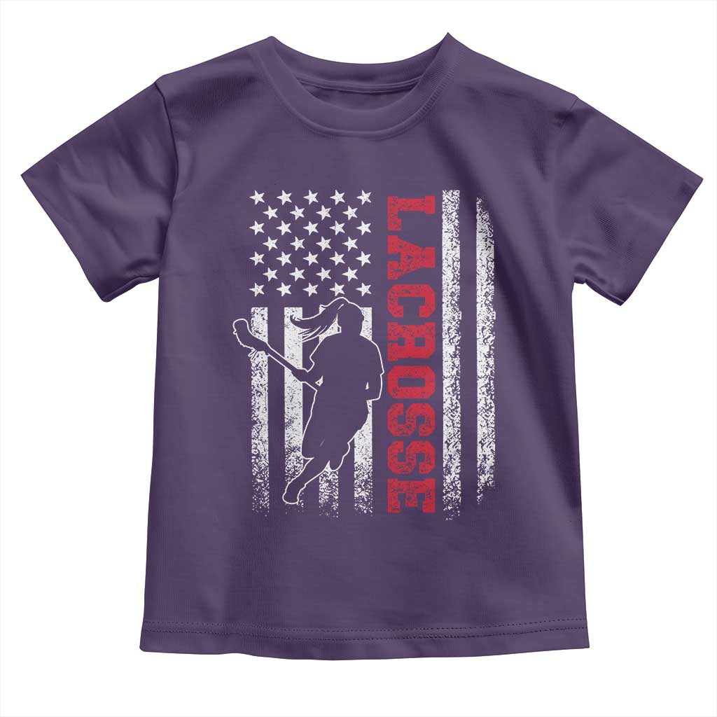 Lacrosse American Flag Lax Women 4th of July Toddler T Shirt TS11 Purple Print Your Wear