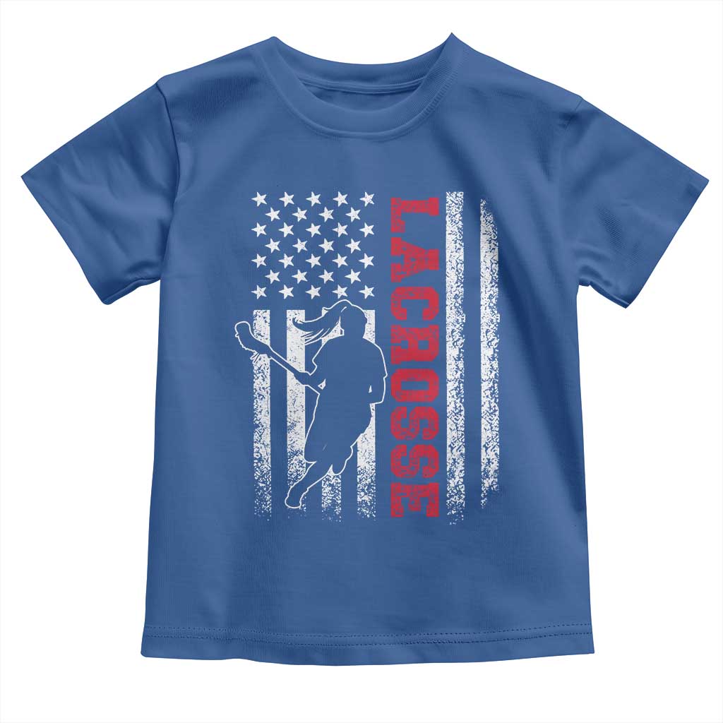 Lacrosse American Flag Lax Women 4th of July Toddler T Shirt TS11 Royal Blue Print Your Wear