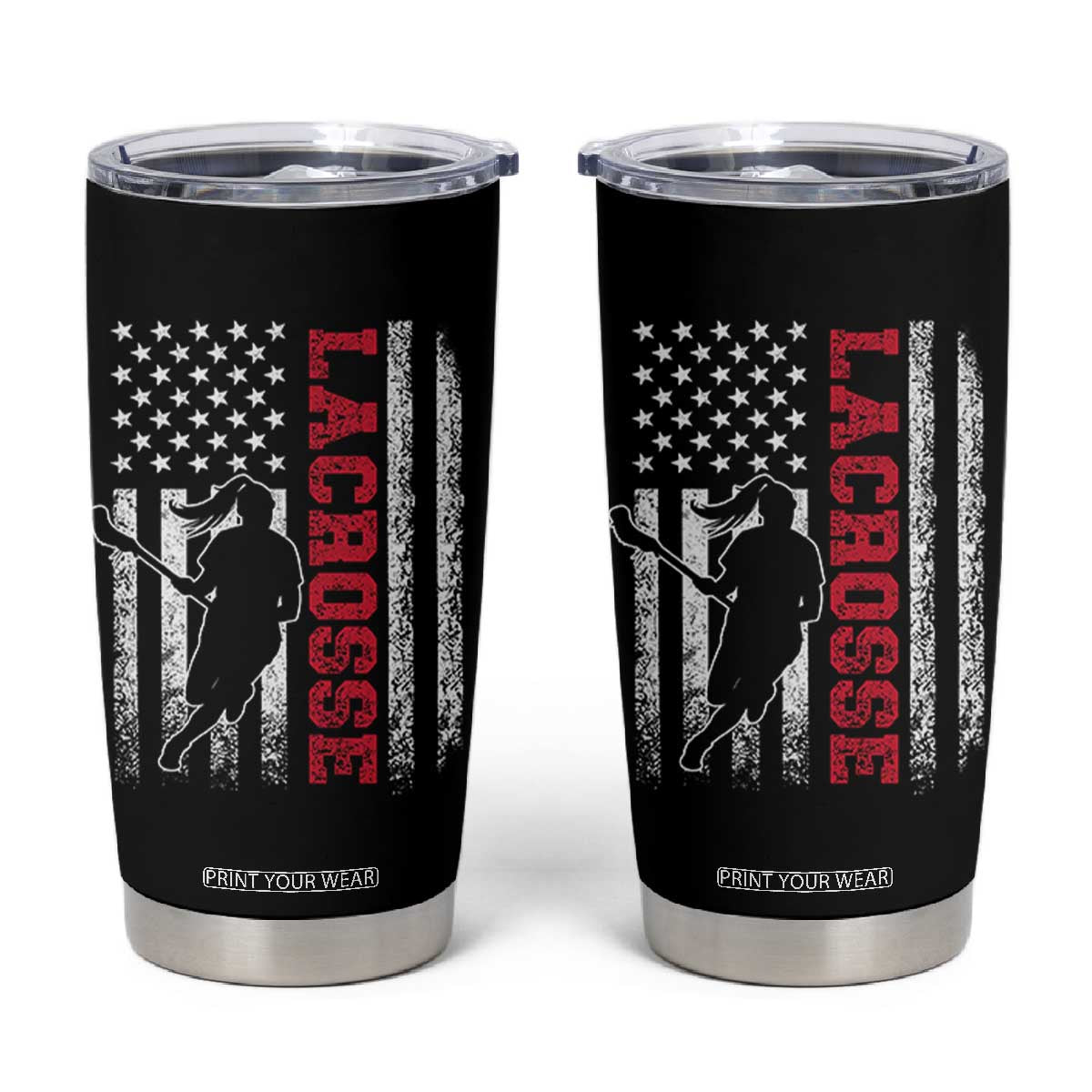 Lacrosse American Flag Lax Women 4th of July Tumbler Cup TS11 Black Print Your Wear