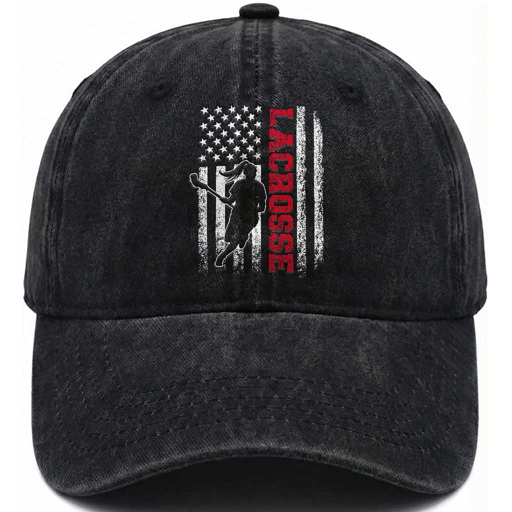 Lacrosse American Flag Lax Women 4th of July Washed Cotton Baseball Cap TS11 Print Your Wear
