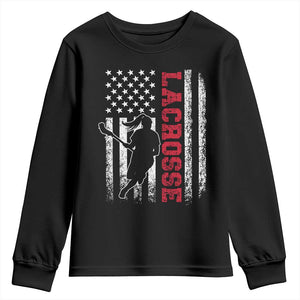 Lacrosse American Flag Lax Women 4th of July Youth Sweatshirt TS11 Black Print Your Wear