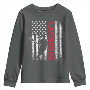 Lacrosse American Flag Lax Women 4th of July Youth Sweatshirt TS11 Dark Heather Print Your Wear