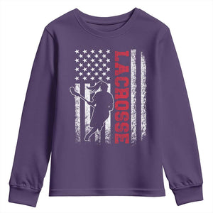 Lacrosse American Flag Lax Women 4th of July Youth Sweatshirt TS11 Purple Print Your Wear
