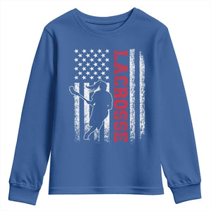 Lacrosse American Flag Lax Women 4th of July Youth Sweatshirt TS11 Royal Blue Print Your Wear