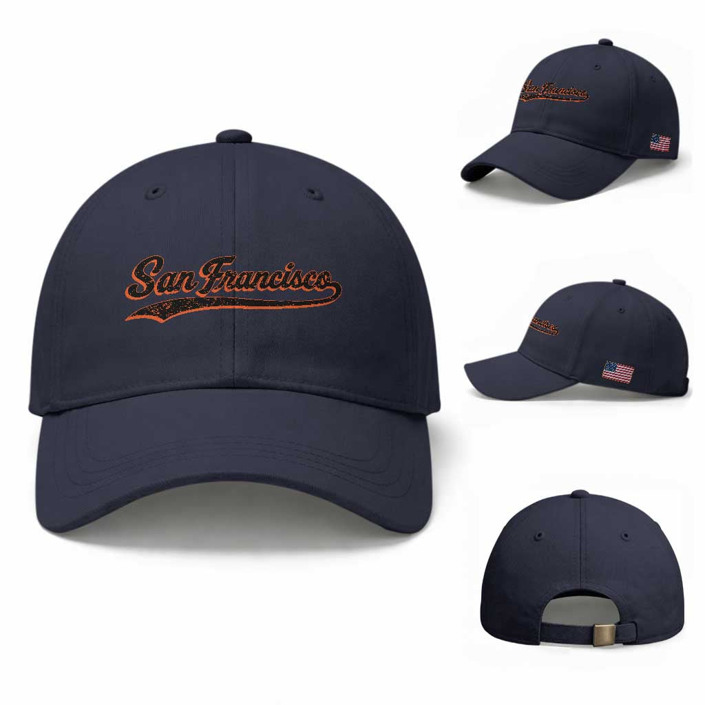 San Francisco Sports Script Retro Baseball Lovers Proud City Baseball Cap TS11 Baseball Cap Universal Fit Navy Print Your Wear