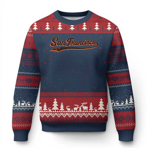San Francisco Sports Script Retro Baseball Lovers Proud City Ugly Christmas Sweater TS11 Navy Red Print Your Wear