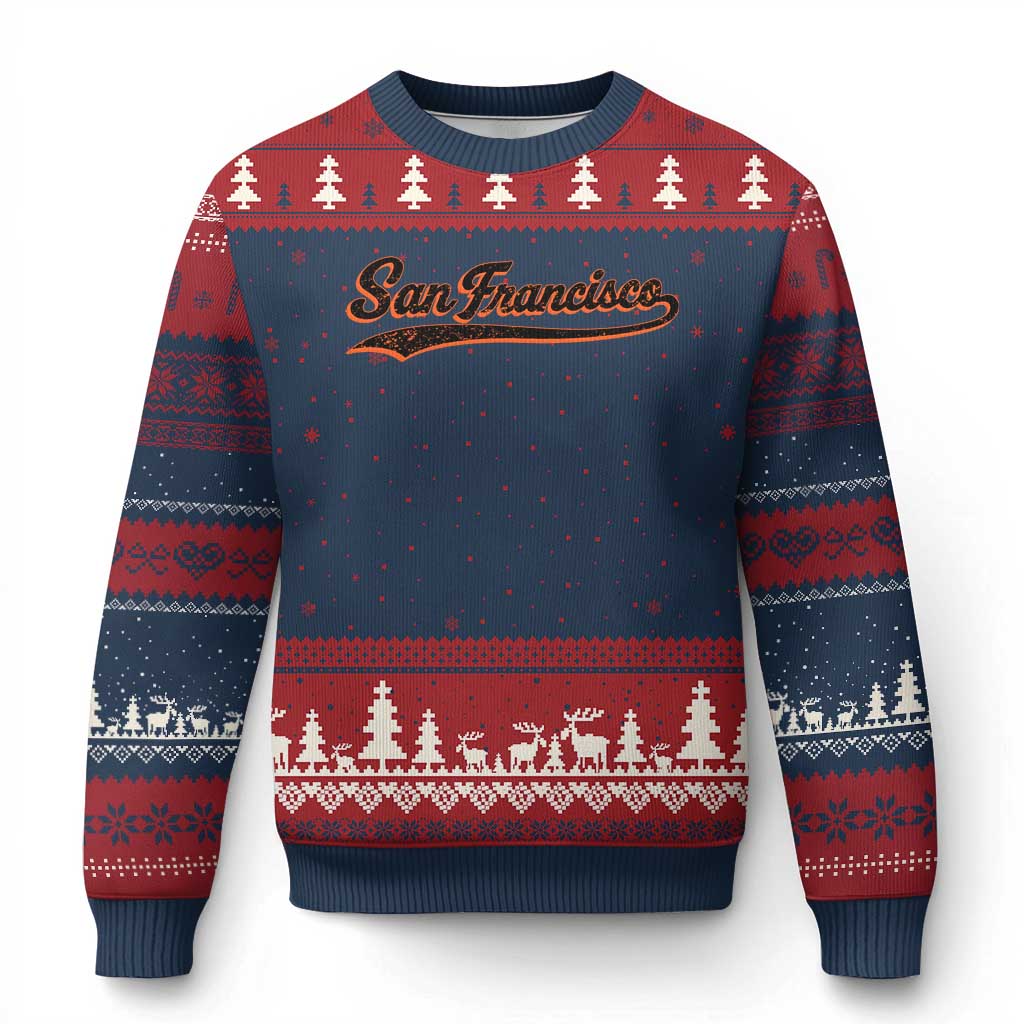 San Francisco Sports Script Retro Baseball Lovers Proud City Ugly Christmas Sweater TS11 Navy Red Print Your Wear
