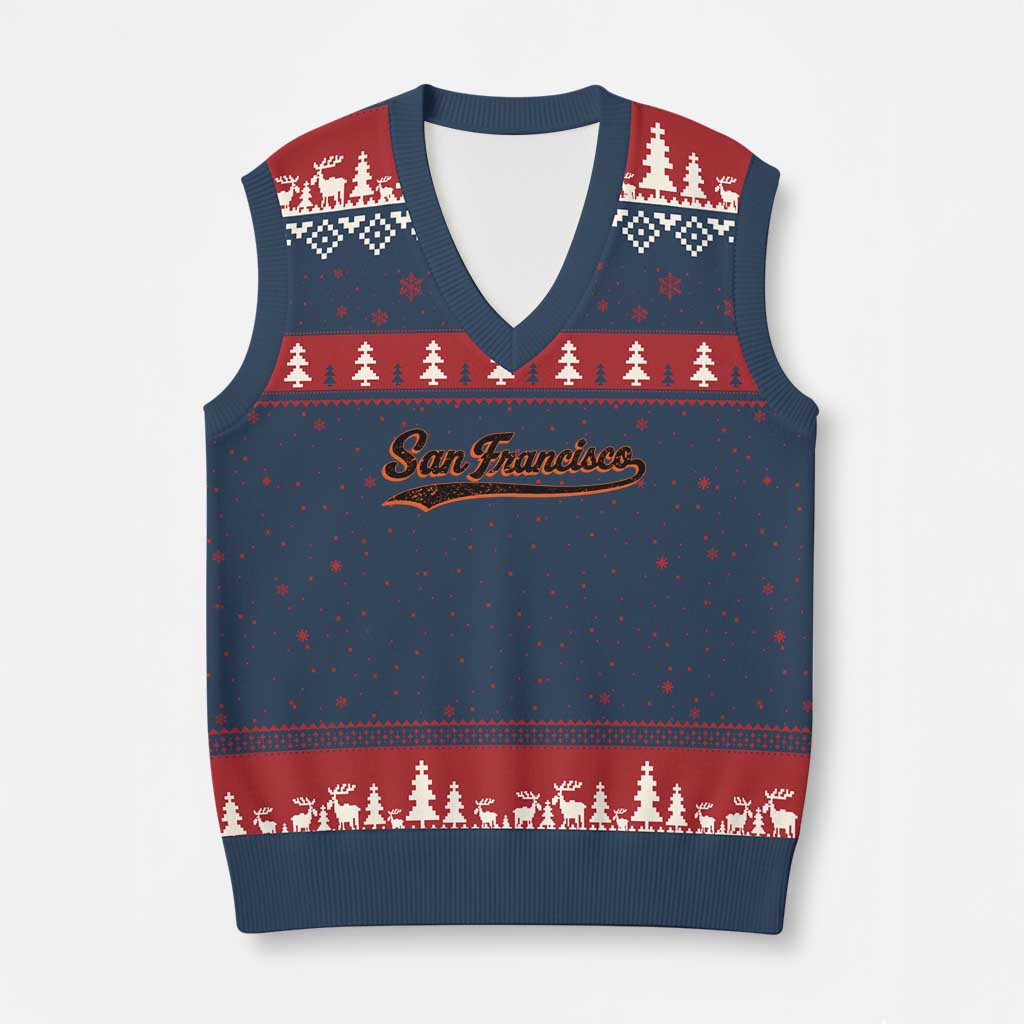 San Francisco Sports Script Retro Baseball Lovers Proud City V-Neck Knit Sweater Vest TS11 Navy Red Print Your Wear