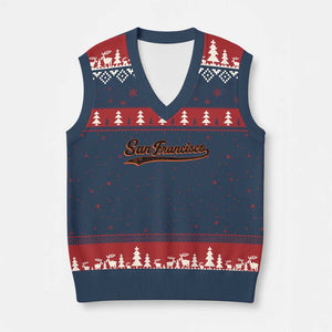 San Francisco Sports Script Retro Baseball Lovers Proud City V-Neck Knit Sweater Vest TS11 Navy Red Print Your Wear