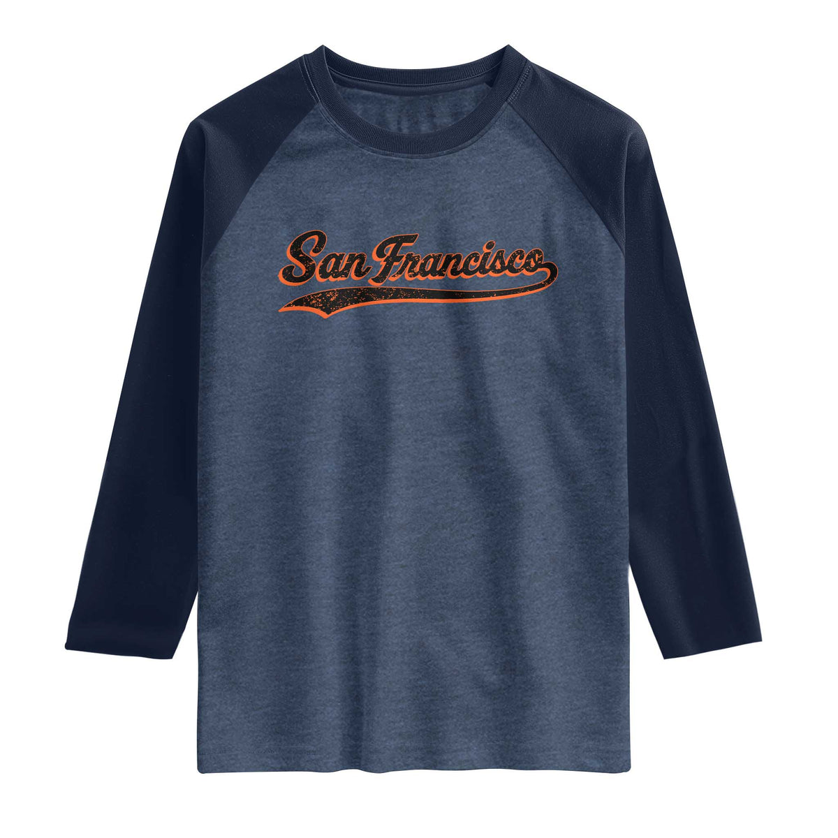 San Francisco Sports Script Retro Baseball Lovers Proud City Raglan Shirt TS11 Heather Denim Navy Print Your Wear