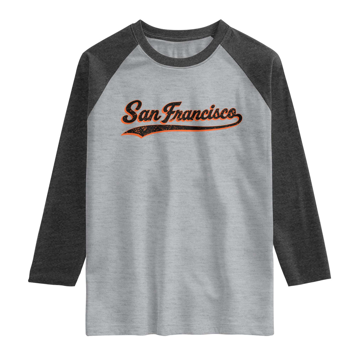 San Francisco Sports Script Retro Baseball Lovers Proud City Raglan Shirt TS11 Heather Gray Heather Charcoal Print Your Wear