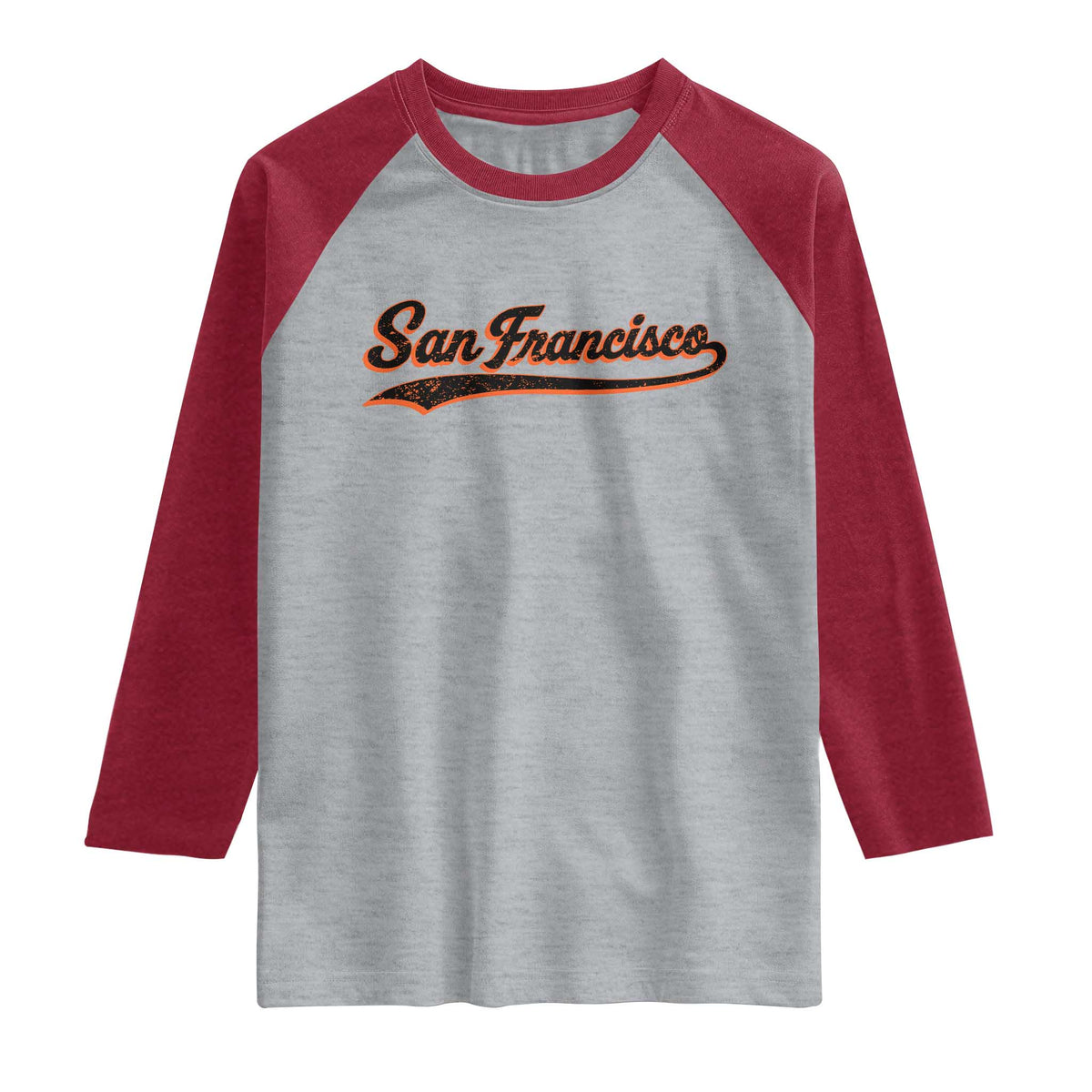 San Francisco Sports Script Retro Baseball Lovers Proud City Raglan Shirt TS11 Heather Gray Heather Red Print Your Wear