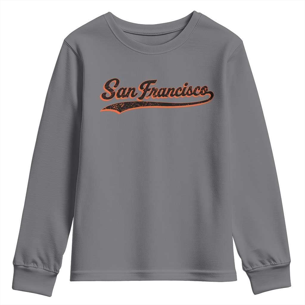 San Francisco Sports Script Retro Baseball Lovers Proud City Youth Sweatshirt TS11 Charcoal Print Your Wear