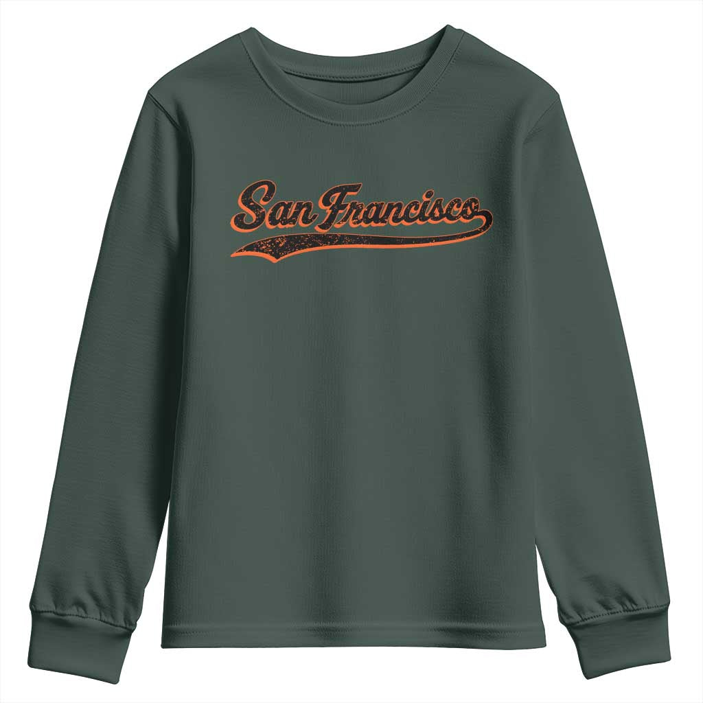San Francisco Sports Script Retro Baseball Lovers Proud City Youth Sweatshirt TS11 Dark Forest Green Print Your Wear