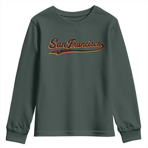 San Francisco Sports Script Retro Baseball Lovers Proud City Youth Sweatshirt TS11 Dark Forest Green Print Your Wear