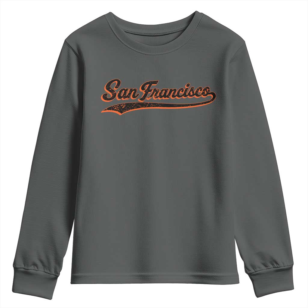 San Francisco Sports Script Retro Baseball Lovers Proud City Youth Sweatshirt TS11 Dark Heather Print Your Wear