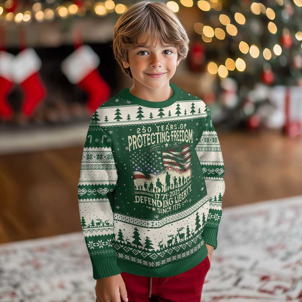 250 Years Of Protecting Freedom Defending Liberty Since 1775 Ugly Christmas Sweater US Military Army Birthday TS11 Forest Green Beige Print Your Wear